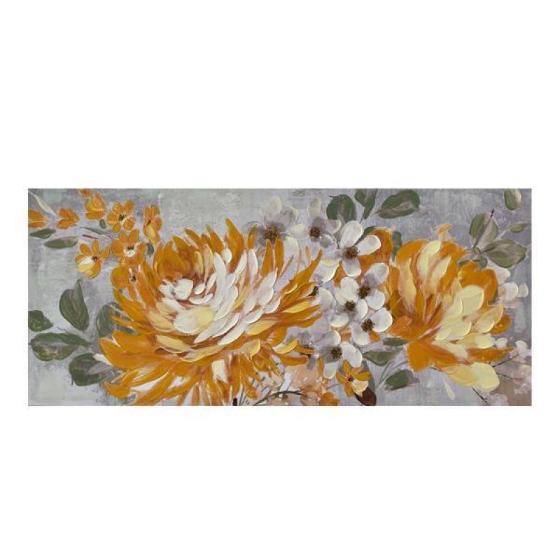 CANVAS PICTURE, FLOWER, WHITE & GREY & ORANGE, 55x135x3cm 755-12227