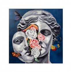 CANVAS PICTURE, FACE WITH FLOWERS, WHITE & BLUE & GREY, 100x100x3.5cm 755-12228