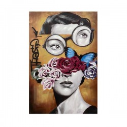 CANVAS PICTURE, FACE WITH FLOWERS, WHITE & GREEN & BROWN, 80x120x3.5cm 755-12230
