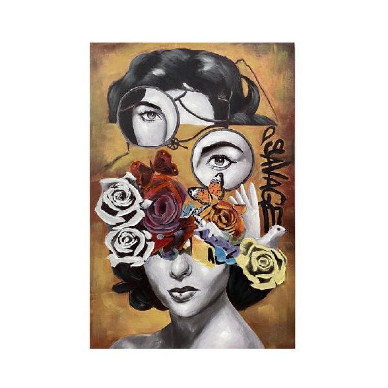 CANVAS PICTURE,  FACE WITH FLOWERS, WHITE & GREEN & BROWN, 80x120x3.5cm 755-12231