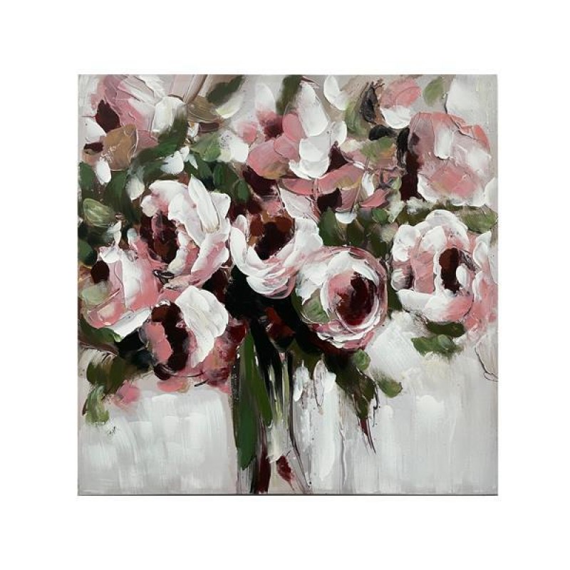 CANVAS PICTURE, FLOWERS, PINK-GREEN-WHITE, 100x100x3cm 755-12245