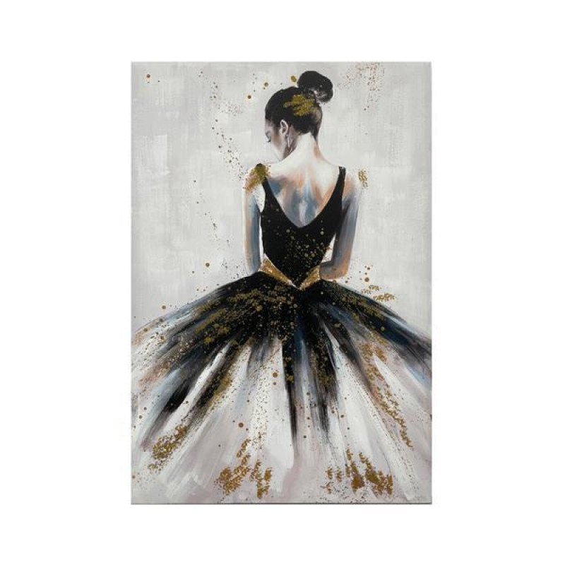 CANVAS PICTURE, WOMAN WITH DRESS, WHITE-BLACK-SILVER, 80x120x3cm 755-12260
