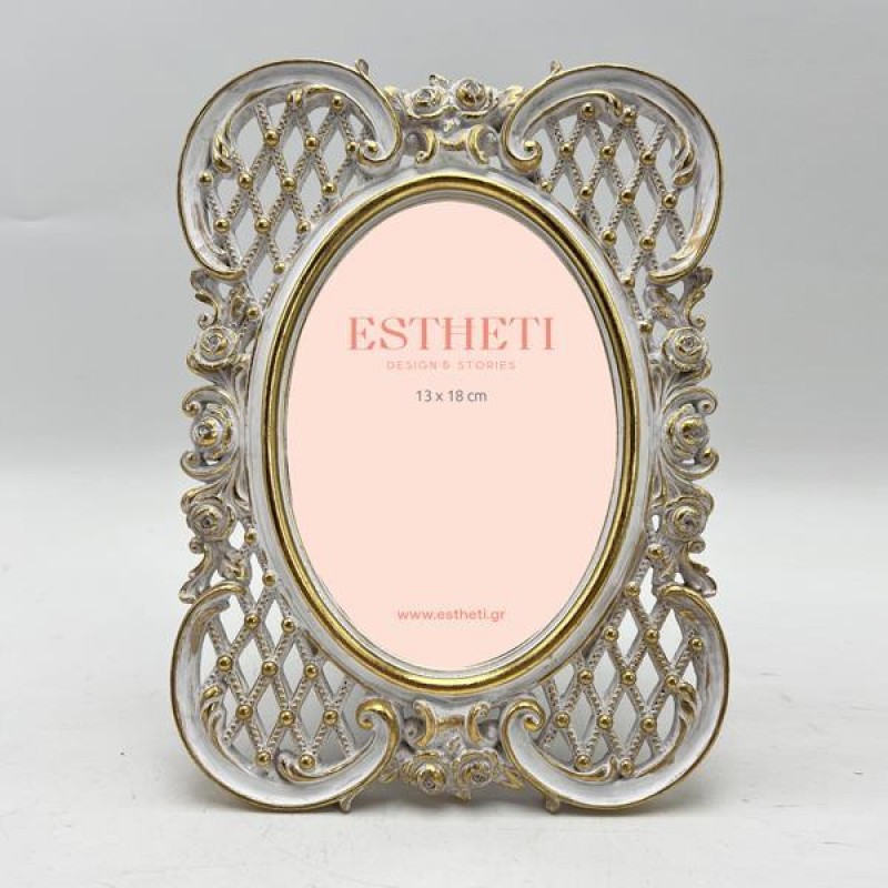 TABLE PHOTO FRAME (13x18), POLYRESIN, WHITE-GOLD, 19.5x2x26.5cm 756-12174