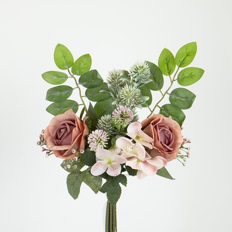 ROSE-HYDRANGEA BOUQUET, DUSTY PINK-PINK,  35cm 758-10030