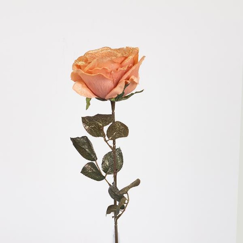 FLOWER ROSE , PEACH  WITH  GLITTER,  65cm 758-12141