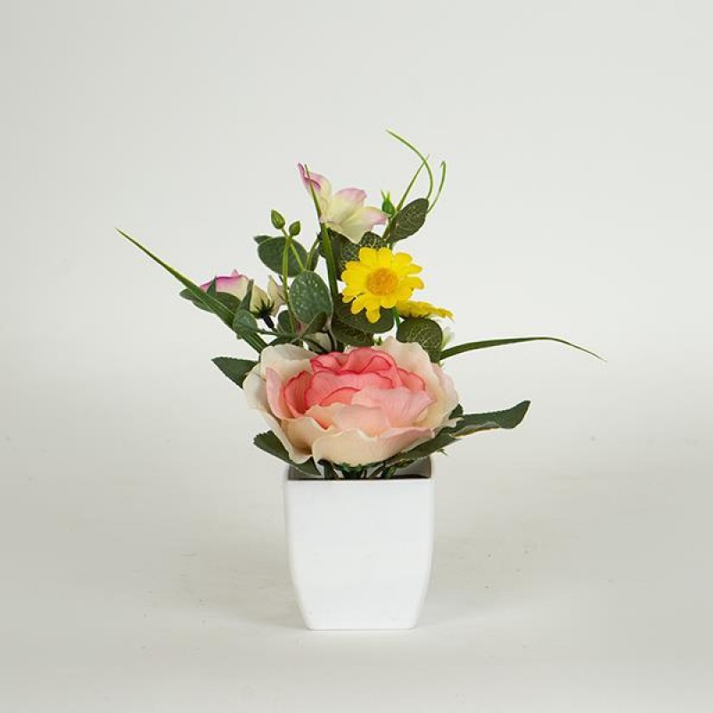 MIX FLOWERS IN A POT, YELLOW-PINK, 17cm 758-14053