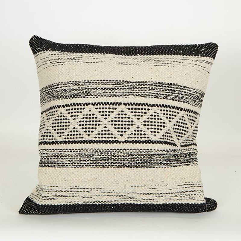 CUSHION,  WITH  FILLER, COTTON- WOVEN, BLACK- WHITE, 45x45cm 759-10010