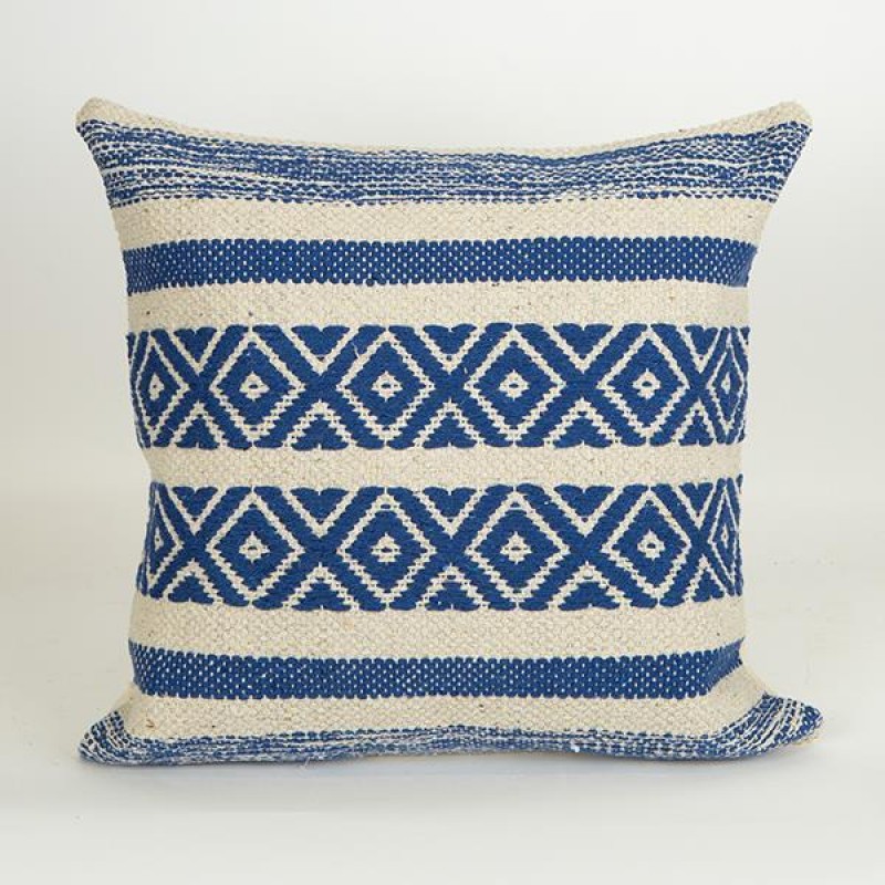 CUSHION,  WITH  FILLER, COTTON- WOVEN WHITE- BLUE, 45x45cm 759-10021