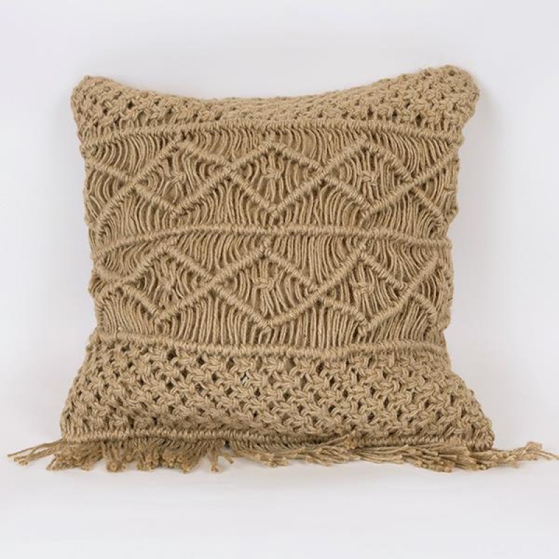 CUSHION,  WITH FILLER,  JUTE  WITH  FRINGES,  NATURAL, 45x45cm 759-10024