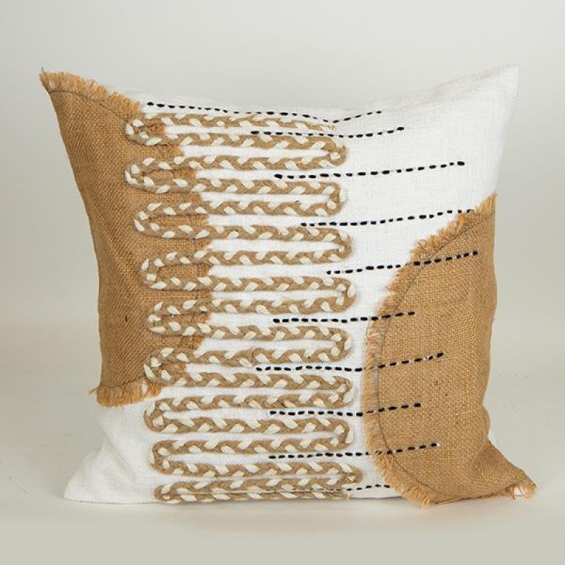 CUSHION,  WITH FILLER,  COTTON- JUTE WITH TASSELS,  NATURAL-WHITE, 45x45cm 759-10027
