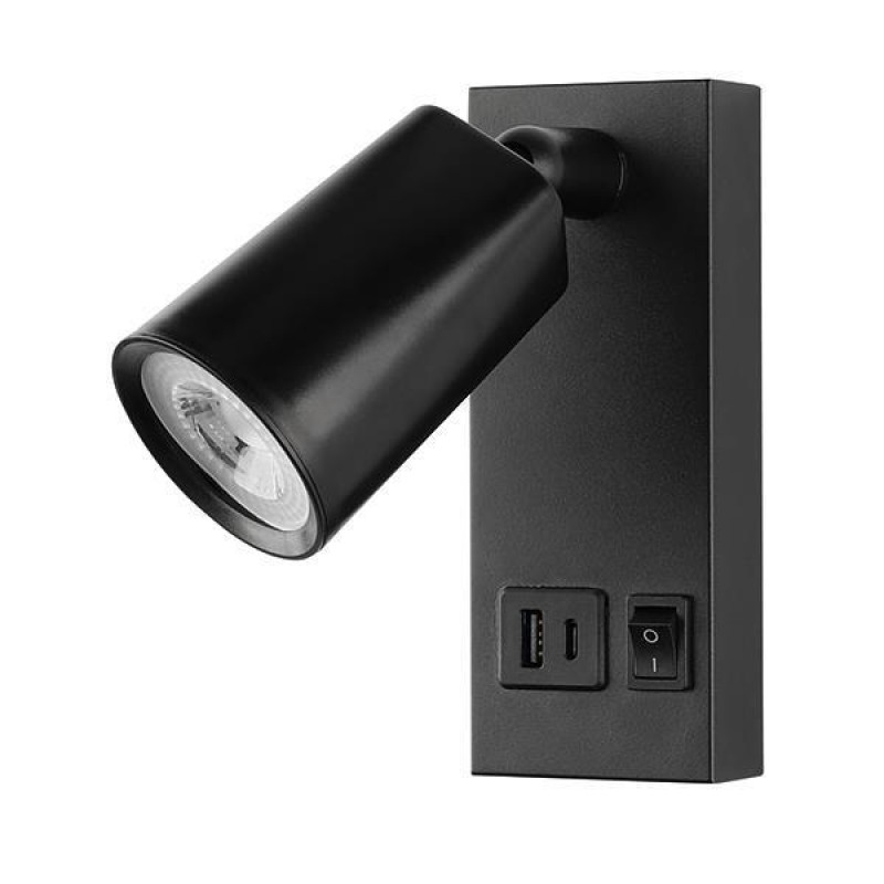 ЧЕРНА СТЕННА ЛАМПА ЗА ЧЕТЕНЕ С USB-C 5W 3000K