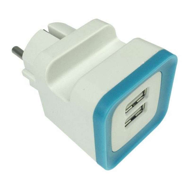 ADAPTOR FROM SCHUKO TO 2 USB 5V DC 2,4A BLUE 147-09000