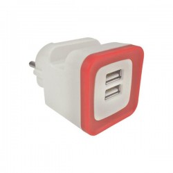 ADAPTOR FROM SCHUKO TO 2 USB 5V DC 2,4A RED 147-09001