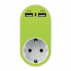 АДАПТОР SCHUKO С 2 USB И ЗЕЛЕНА ЗАЩИТА