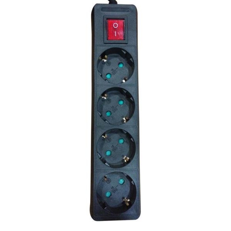 SOCKET 4 SCHUKO HOLES CABLE 3X1,5mm EXTENSION 2m BLACK WITH SWITCH & SHUTTER PROTECTION 147-62074