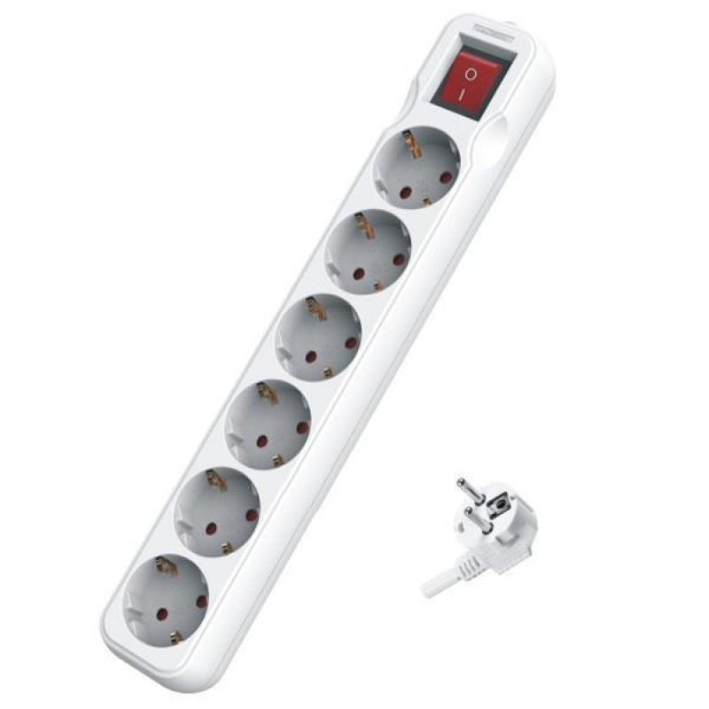 SOCKET 6 SCHUKO HOLES CABLE 3X1,5mm EXTENSION 3m WITH SWITCH & SHUTTER PROTECTION 147-62233