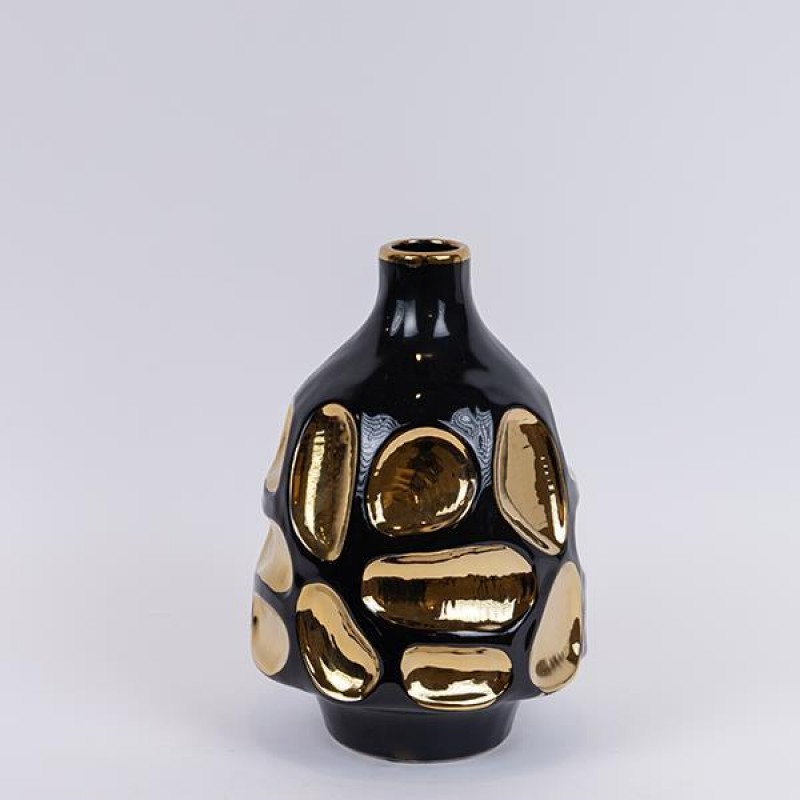 VASE, CERAMIC, BLACK-GOLD, 17.8x18.8x25.5cm 752-20423