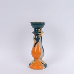 CANDLE HOLDER, CERAMIC,ORANGE-DARK GREEN-GOLD, 12.5x12.5x30.5cm 752-25058 CANDLE HOLDER, CERAMIC,ORANGE-DARK GREEN-GOLD, 12.5x12.5x30.5cm 752-25058