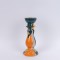CANDLE HOLDER, CERAMIC,ORANGE-DARK GREEN-GOLD, 12.5x12.5x30.5cm 752-25058