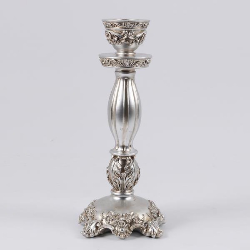 CANDLESTICK, POLYRESIN, SILVER, 10.5x10.8x24.5cm 752-26063