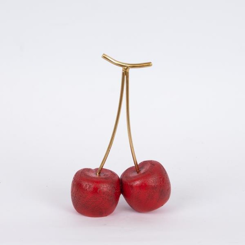 DECORATIVE CHERRY, POLYRESIN, RED - GOLD, 12.9x6x20cm 752-28602