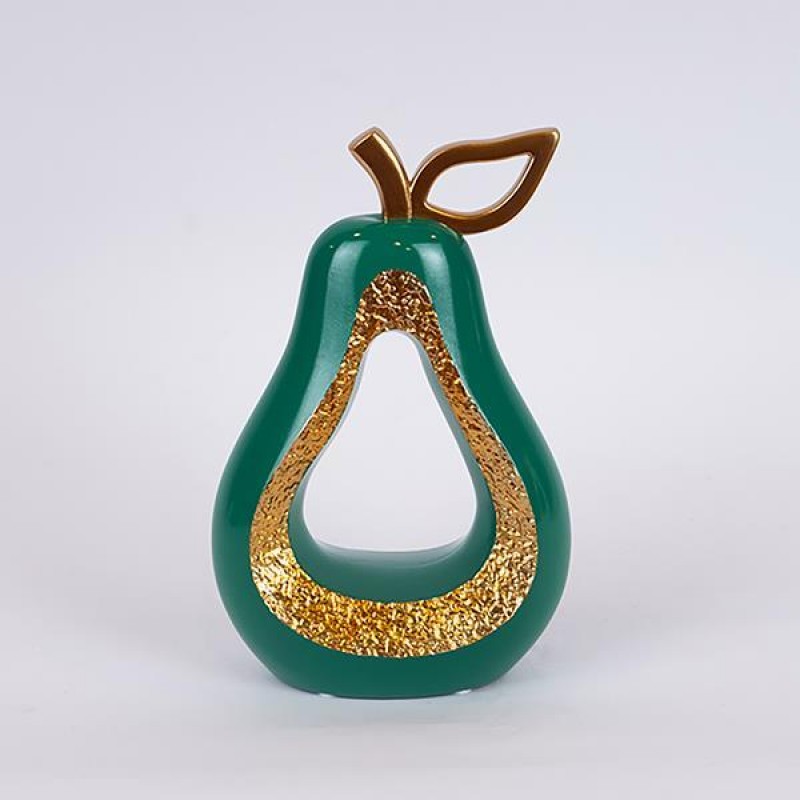 DECORATIVE PEAR, POLYRESIN, GREEN - GOLD, 16.8x8.5x24.8cm 752-28607