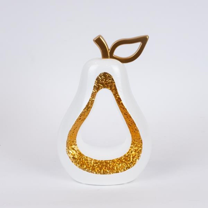 ДЕКОРАТИВНА КРУШКА PEAR, ПОЛИРЕСИН, БЯЛА - ЗЛАТНА