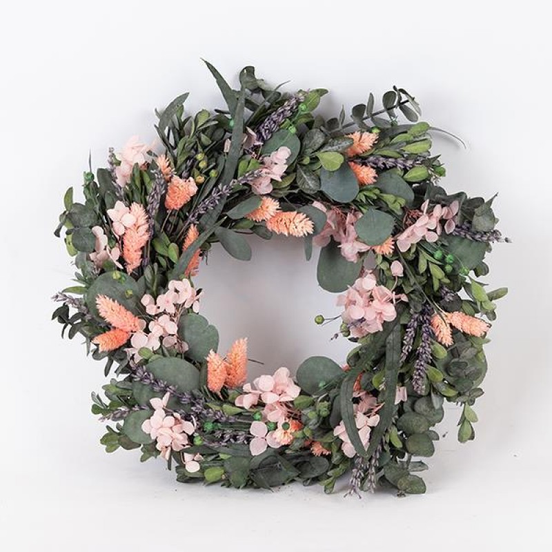 WREATH, WITH WHEAT, PINK-PURPLE-GREEN, 40x40x59cm 758-16015