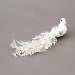BIRD WHITE, WITH GLITTER AND FEATHERS, 28cm 600-45326