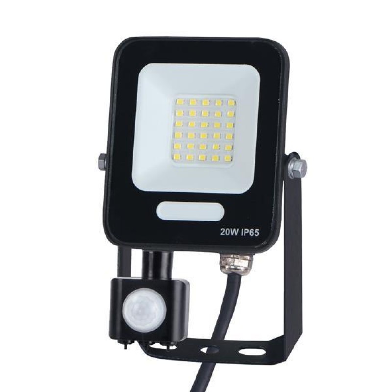 ПРОЖЕКТОР LED SMD С ДЕТЕКТОР ЗА ДВИЖЕНИЕ 20W ЧЕРЕН IP54 6500K