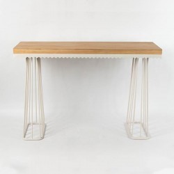 TABLE, METAL-WOOD, WHITE-NATURAL, 120x40x79cm 810-00037 TABLE, METAL-WOOD, WHITE-NATURAL, 120x40x79cm 810-00037