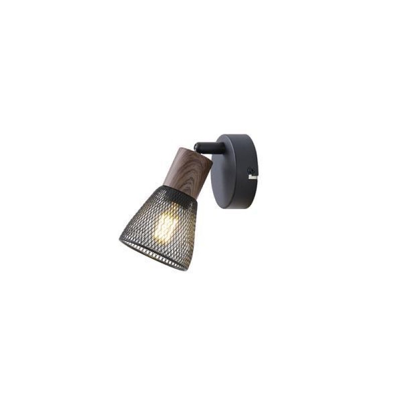 СПОТ ЧЕРЕН С ДЪРВЕСНА ОБЛИЦОВКА И МРЕЖЕСТ АБАЖУР 1XE14 D80XH125MM ARTE ILLUMINA MESHY