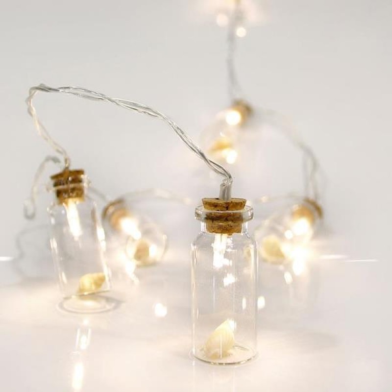 LED ЛЕНТА С БАТЕРИЯ, 10 LED 5MM, ТОПЛО БЯЛА С БУРКАНЧЕТА
