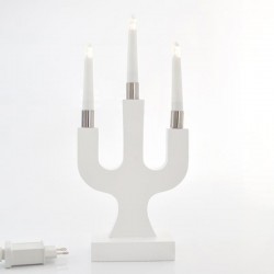 WOODEN CANDLESTICK, 3 LED WARM WHITE, TRANSFORMER, 17,5x7x38,5cm 600-40263