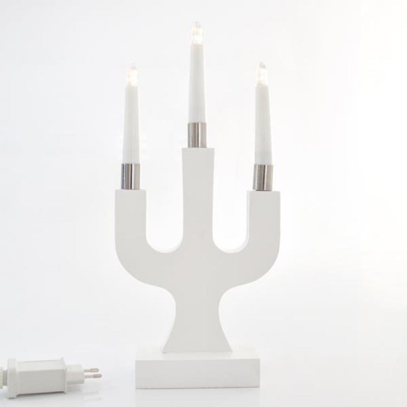 WOODEN CANDLESTICK, 3 LED WARM WHITE, TRANSFORMER, 17,5x7x38,5cm 600-40263