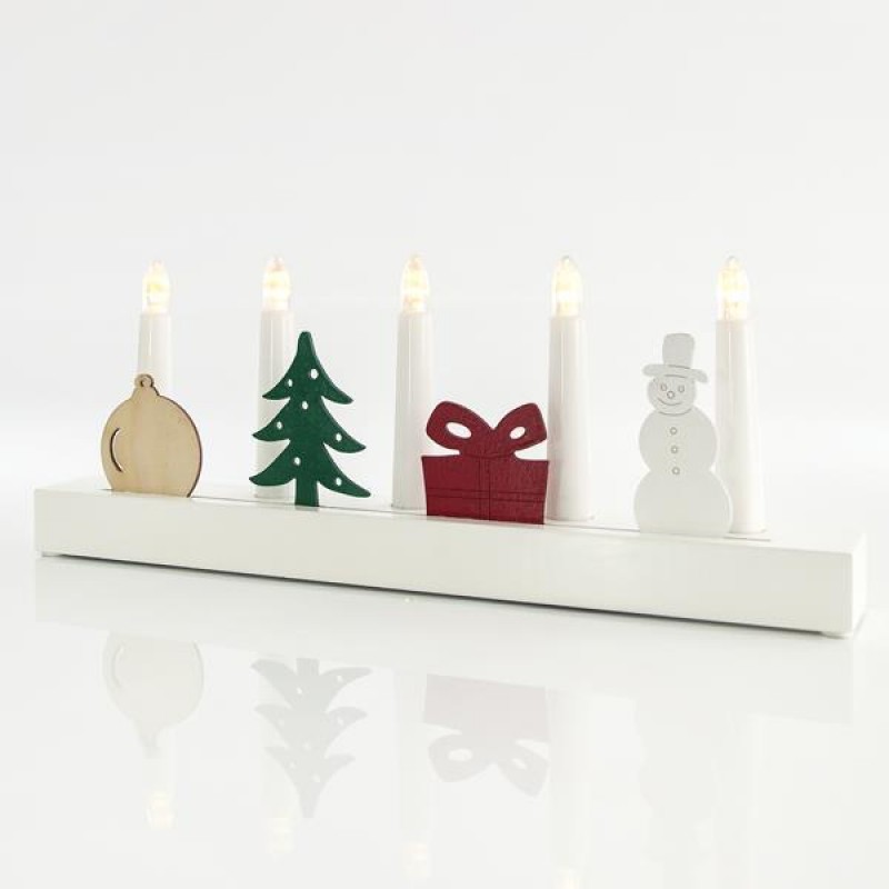 CANDLESTICK WITH CHRISTMAS DESIGNS, 5 LED, BATTERY OPERATED, WITH TIMER, 38,5x5x14,5cm 600-40269
