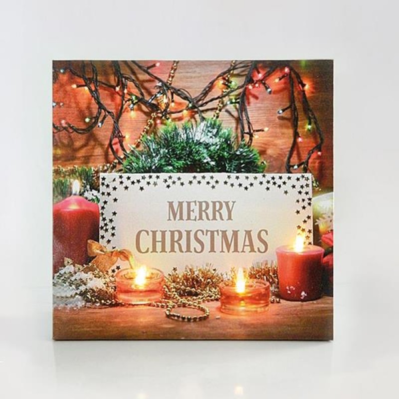 CANVAS PICTURE WITH CANDLES DESIGN, 30X30cm, WITH 13 LED, BATTERY OPERATED 600-41502