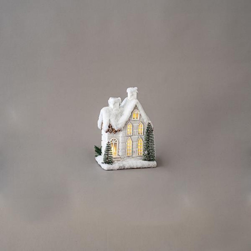 SNOWY LIGHTED HOUSE, 4 LED, BATTERY OPERATED, 19x17x31cm 600-45001