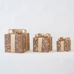 LIGHTED GIFTS, CHAMPAGNE, 15-20-25cm 600-45621 LIGHTED GIFTS, CHAMPAGNE, 15-20-25cm 600-45621