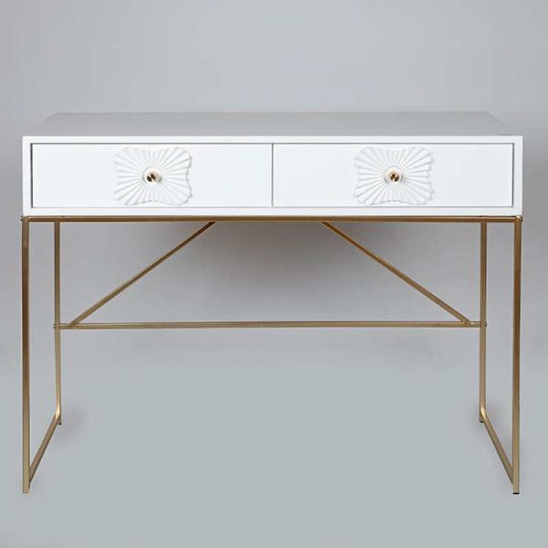 КОНЗОЛА ДЪРВЕНА БЯЛА С МЕТАЛНИ ЗЛАТИСТИ КРАКА 100X39X77CM