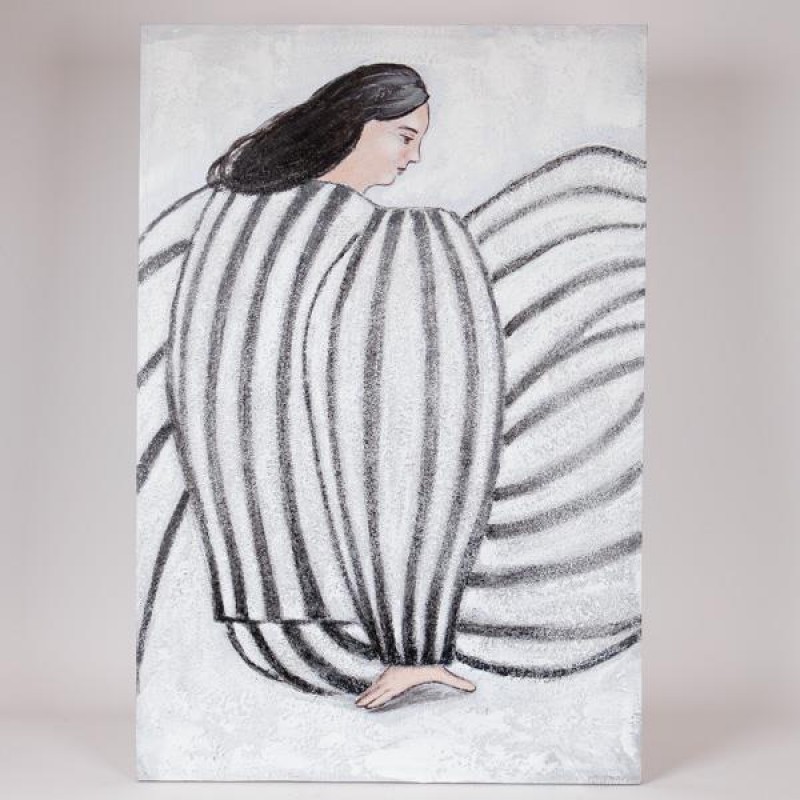 КАНВАС СТЕННА КАРТИНА ЖЕНСКА ФИГУРА ЧЕРНО-БЯЛА 60X90 СМ