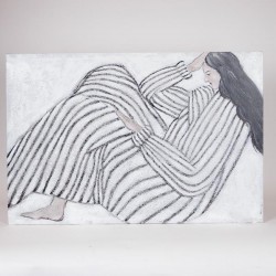 ПЛАТНО С ЖЕНСКА ФИГУРА БЯЛО - ЧЕРНО 60X90 СМ