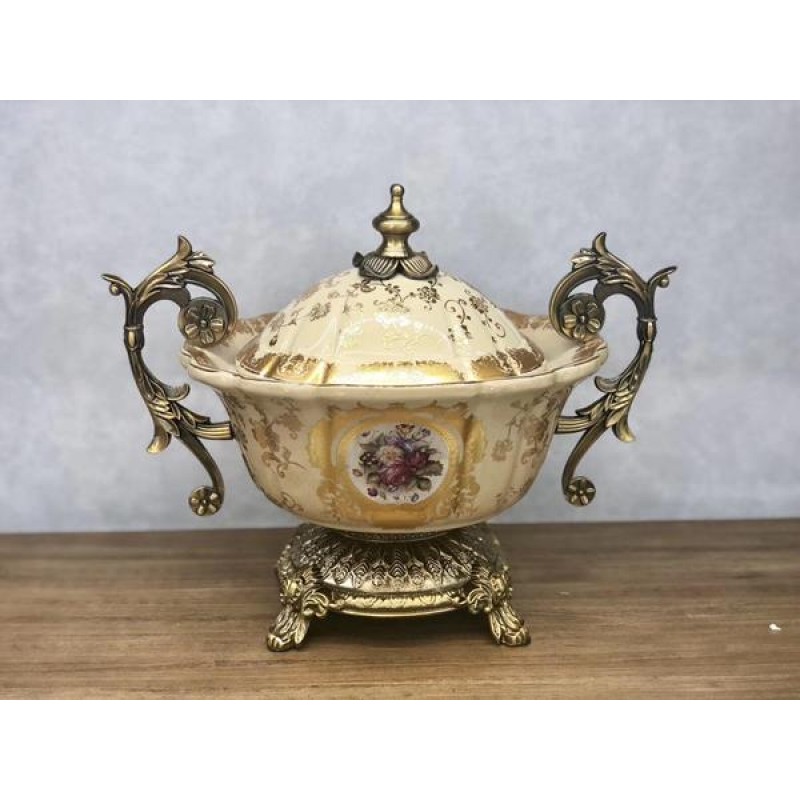 СЛАДКАРНИКА КЕРАМИЧЕН БЕЖОВ - ЗЛАТЕН 35X21X30CM СЛАДКАРНИКА КЕРАМИЧЕН БЕЖОВ - ЗЛАТЕН 35X21X30CM