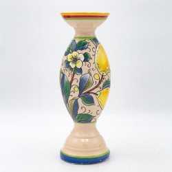 КЕРАМИЧЕН СВЕЩНИК БЕЖОВ С ЛЕМОС 10.2X10.2X30CM