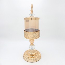 КОНТЕЙНЕР С КАПАК, СТЪКЛО-МЕТАЛ, ЗЛАТИСТ, 15X45CM КОНТЕЙНЕР С КАПАК, СТЪКЛО-МЕТАЛ, ЗЛАТИСТ, 15X45CM