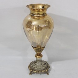 СТЪКЛЕНА ВАЗА С МЕТАЛНИ АКЦЕНТИ, АНТИЧНО ЗЛАТО-КЕХЛИБАР, 17X17X38 СМ СТЪКЛЕНА ВАЗА С МЕТАЛНИ АКЦЕНТИ, АНТИЧНО ЗЛАТО-КЕХЛИБАР, 17X17X38 СМ