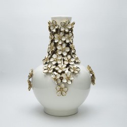 VASE CERAMIC WHITΕ WITH FLOWERS 29x29x40.5cm 819-01445