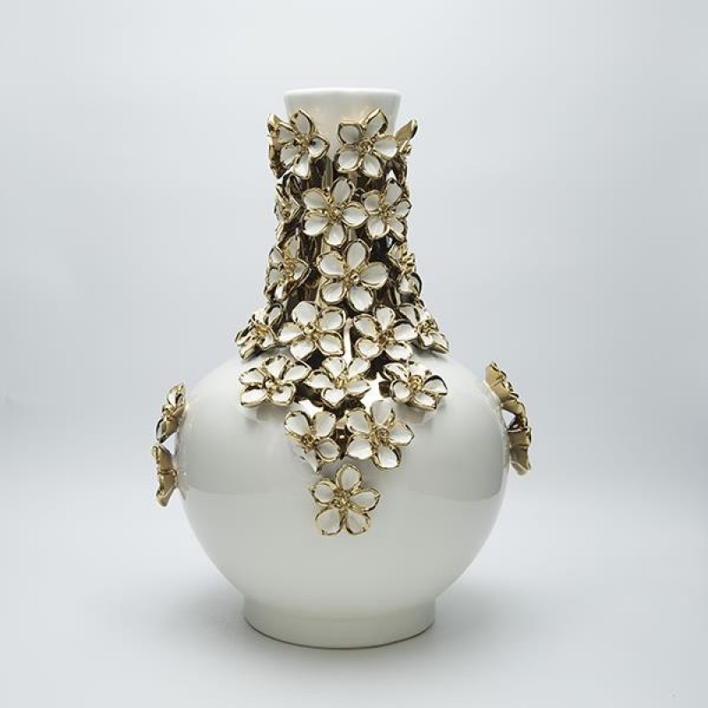 VASE CERAMIC WHITΕ WITH FLOWERS 29x29x40.5cm 819-01445