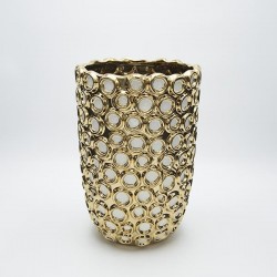 VASE CERAMIC WHITE-GOLD 20x20x39.5cm 819-01451