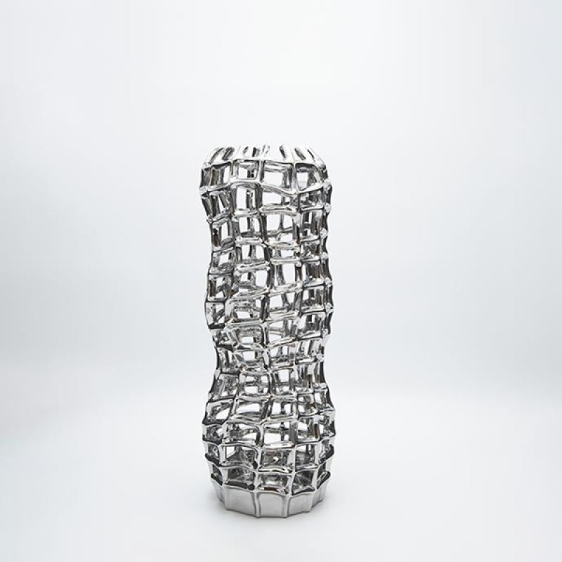 VASE CERAMIC SILVER   17x17x44cm 819-01456